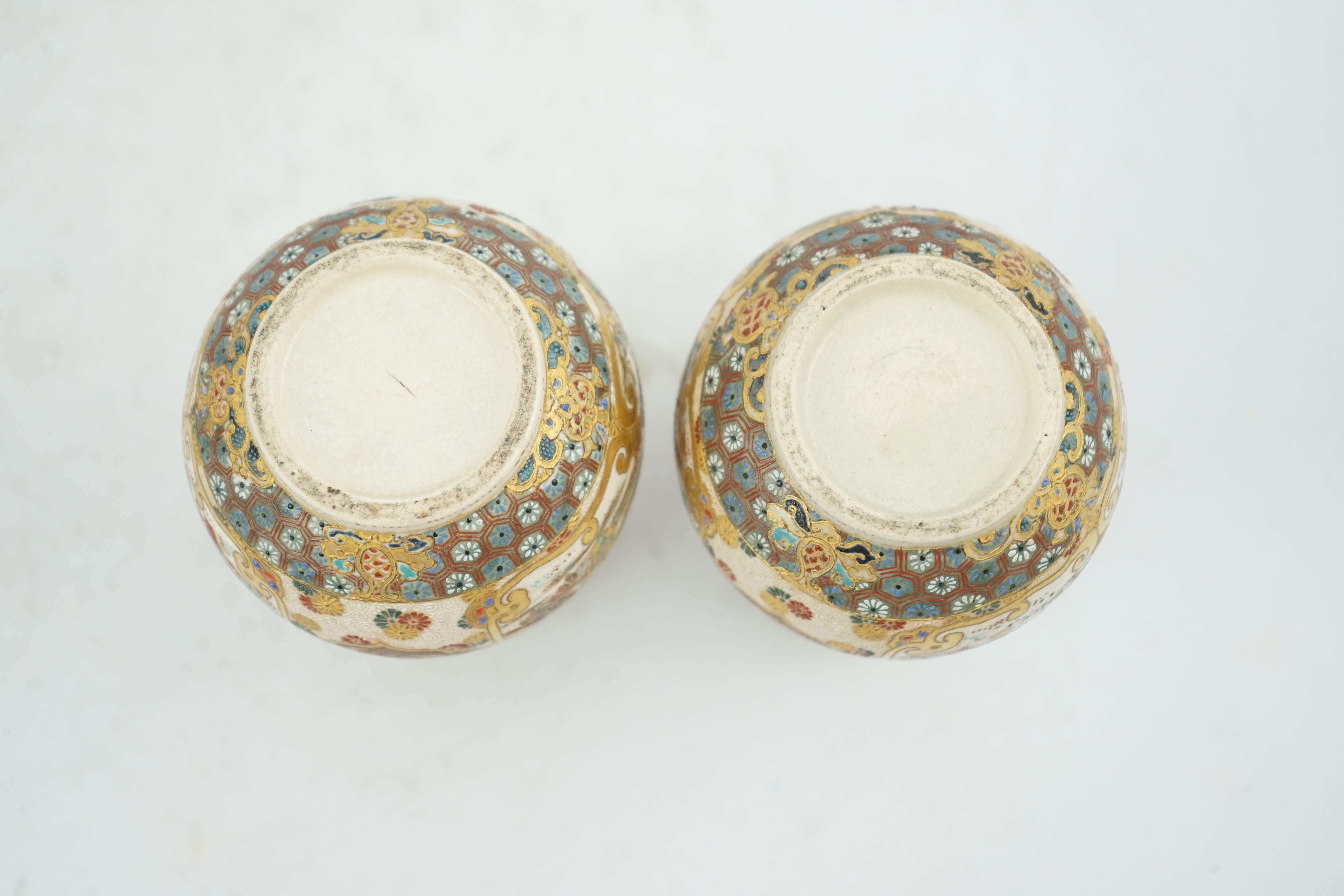 A pair of Japanese Satsuma double gourd-shaped miniature vases, early 20th century